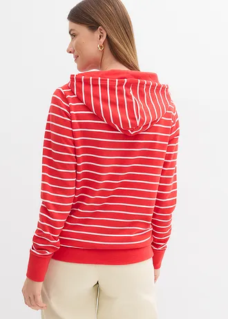 Mikina s kapucí, z bavlněné směsi • jahodovo-bílá s proužky • bonprix obchod