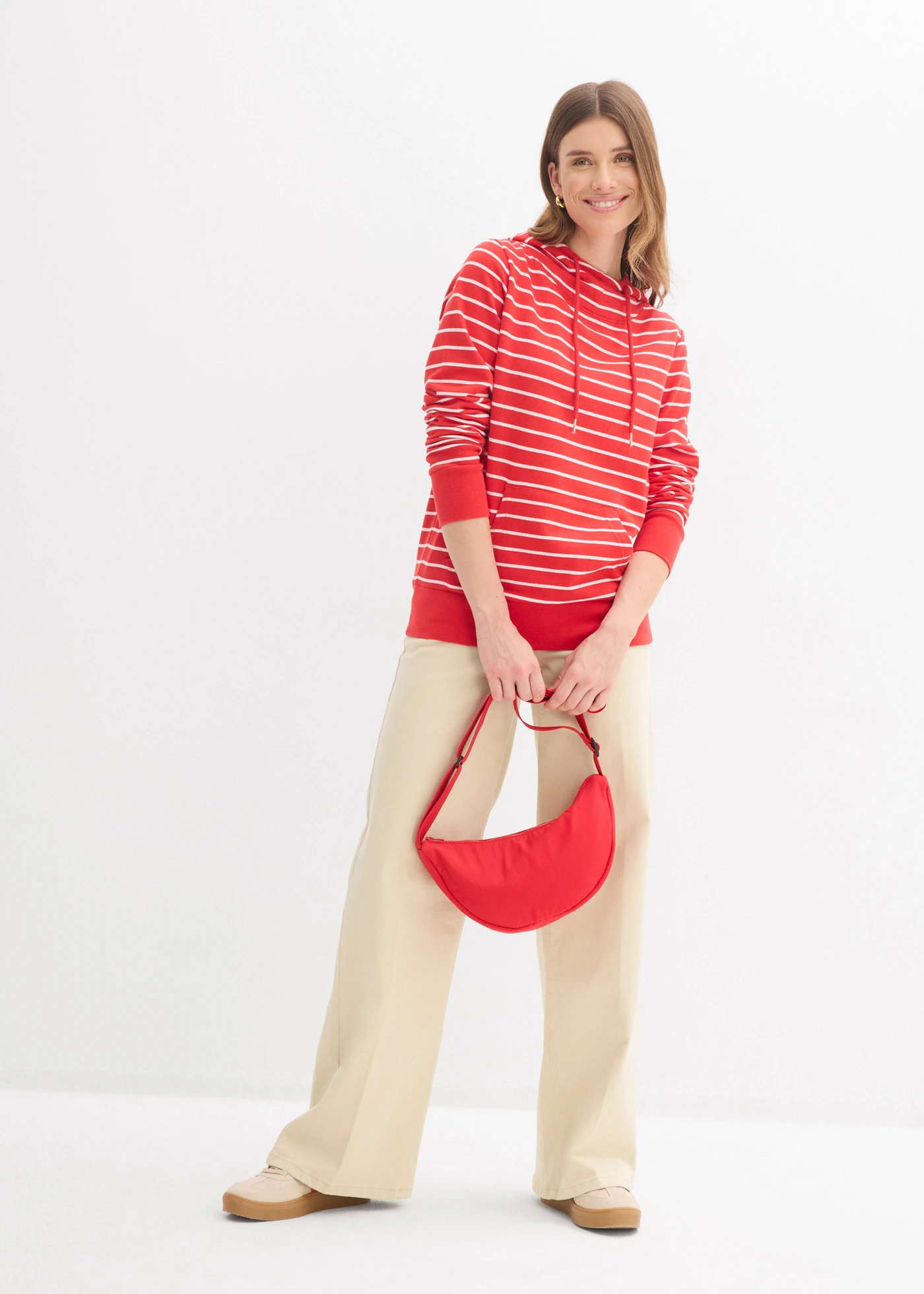 Mikina z bavlneného mixu • jahodová/biela pásikovaná • obchod bonprix