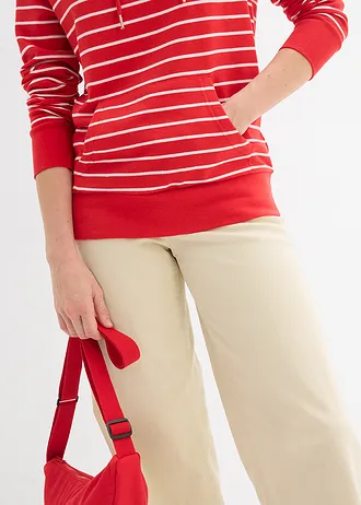 Kapucnis szabadidőfelső pamut-keverékből • eperpiros/fehér csíkos • bonprix áruház