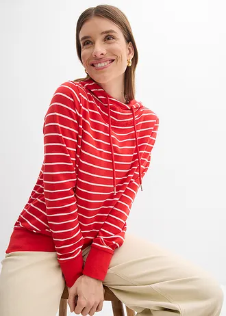 Bluza z kapturem z mieszanki bawełny • truskawkowy/biały w paski • sklep bonprix