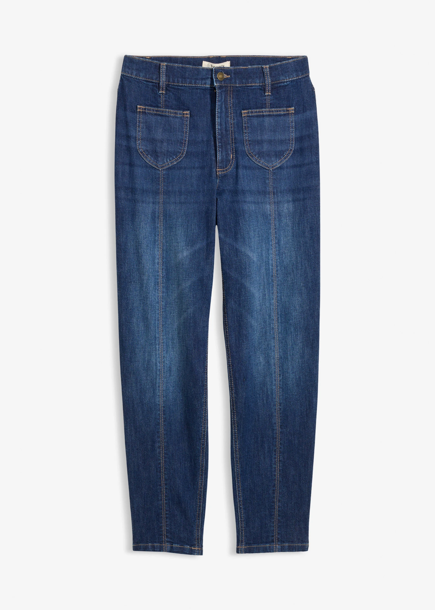Mom-farmer, High Waist, rövidített • sötétkék denim, használt hatású • bonprix áruház
