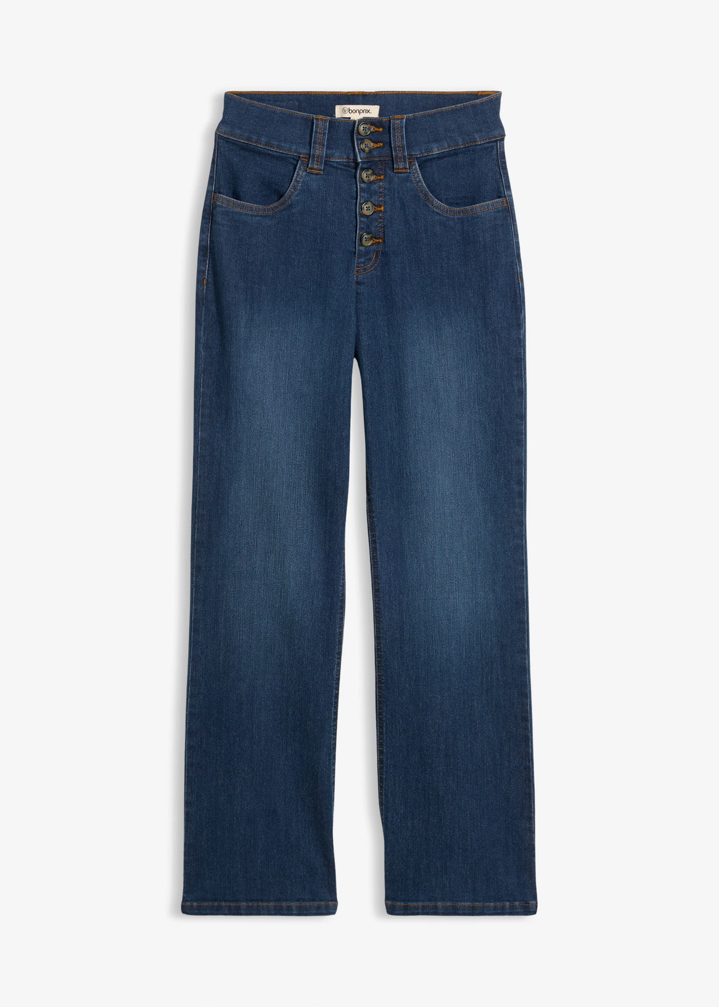 High waist stretch jeans, straight • donkerblauw denim used • bonprix online shop