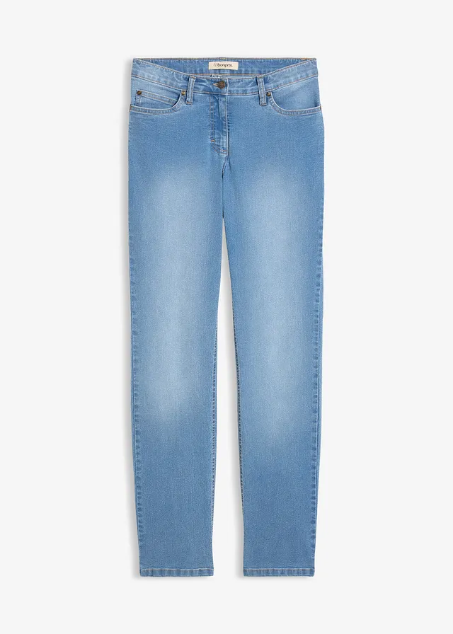 Jeansy ze stretchem, straight, mid waist • jasnoniebieski denim "used" • sklep bonprix