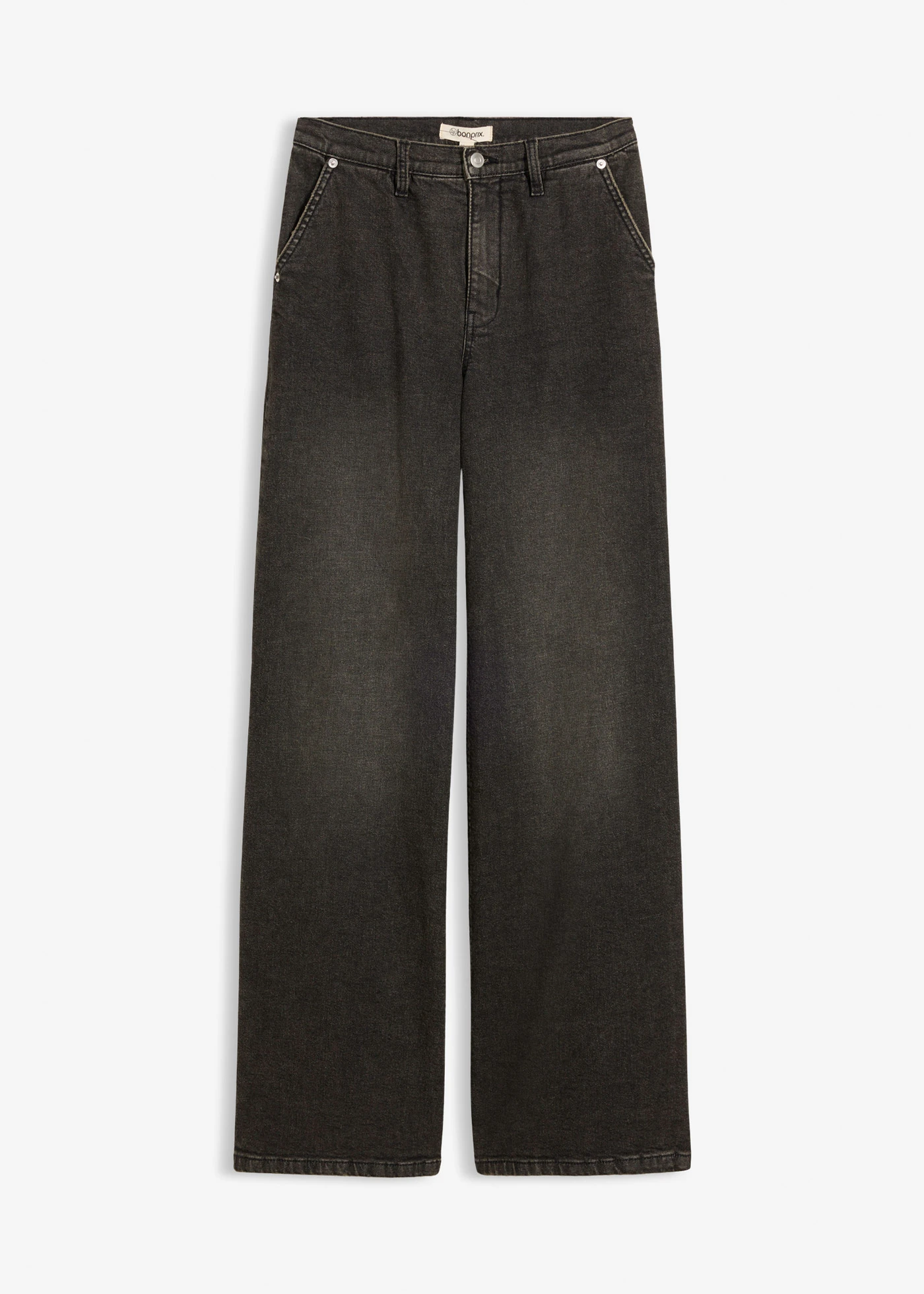 Jean droit loose, taille haute • gris denim used • Boutique bonprix