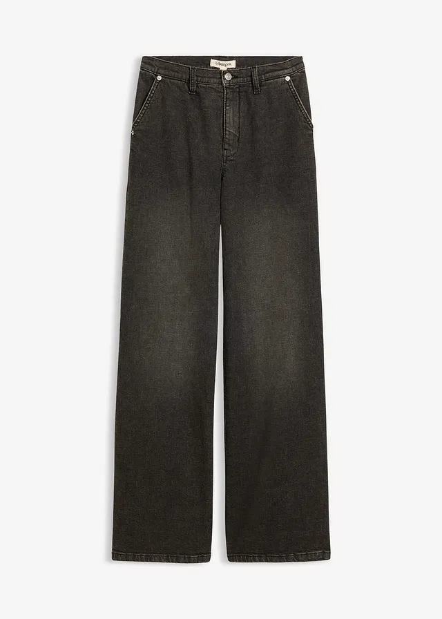 Jean droit loose, taille haute • gris denim used • Boutique bonprix