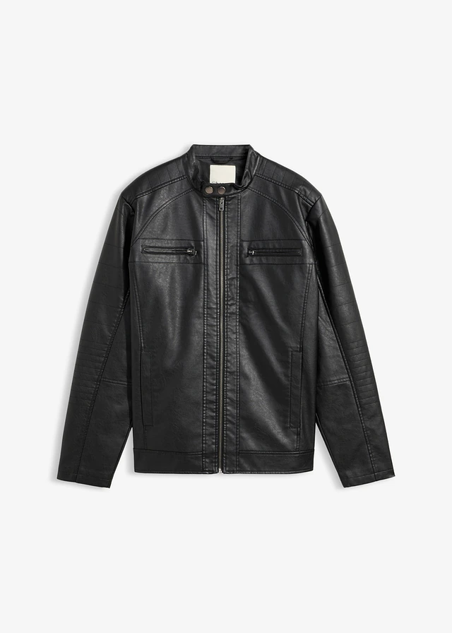 Imitatieleren jack, regular fit, Kleur: zwart