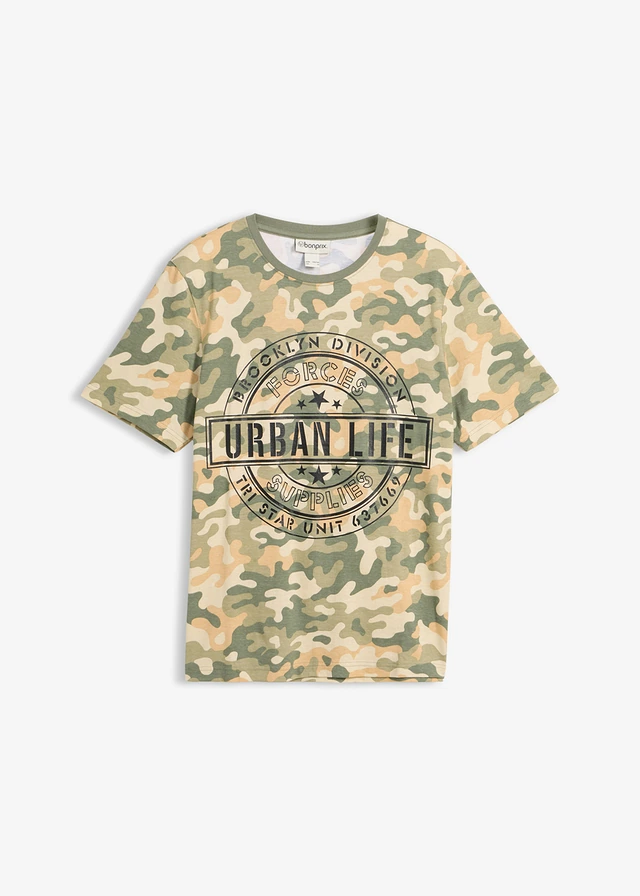Tricou 100% din bumbac organic, Slim Fit • imprimeu camuflaj • magazin bonprix
