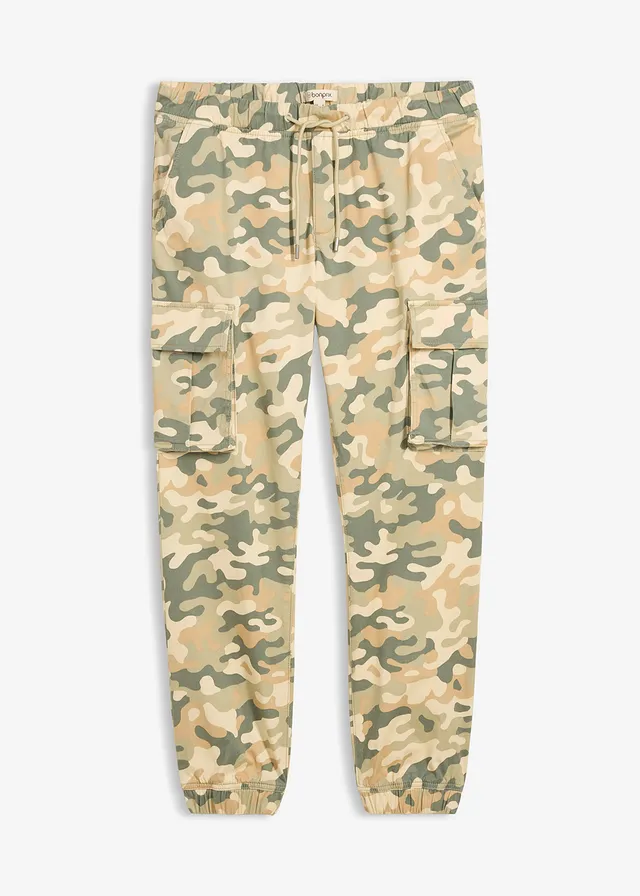 Cargo kalhoty bez zapínání, Regular Fit, Straight • maskovací vzor • bonprix obchod