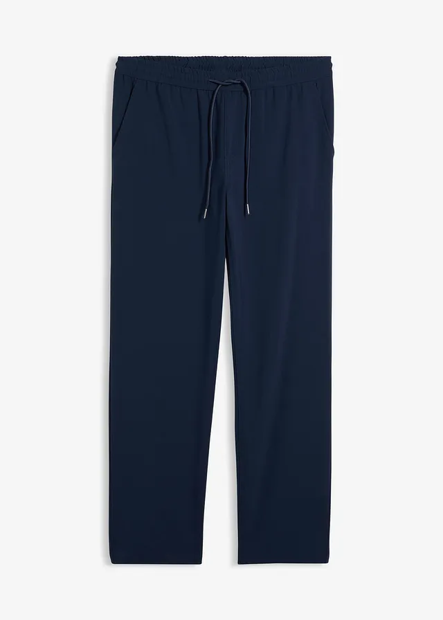 Chino extensible à taille élastiquée, droit et ample, Couleur: bleu encre