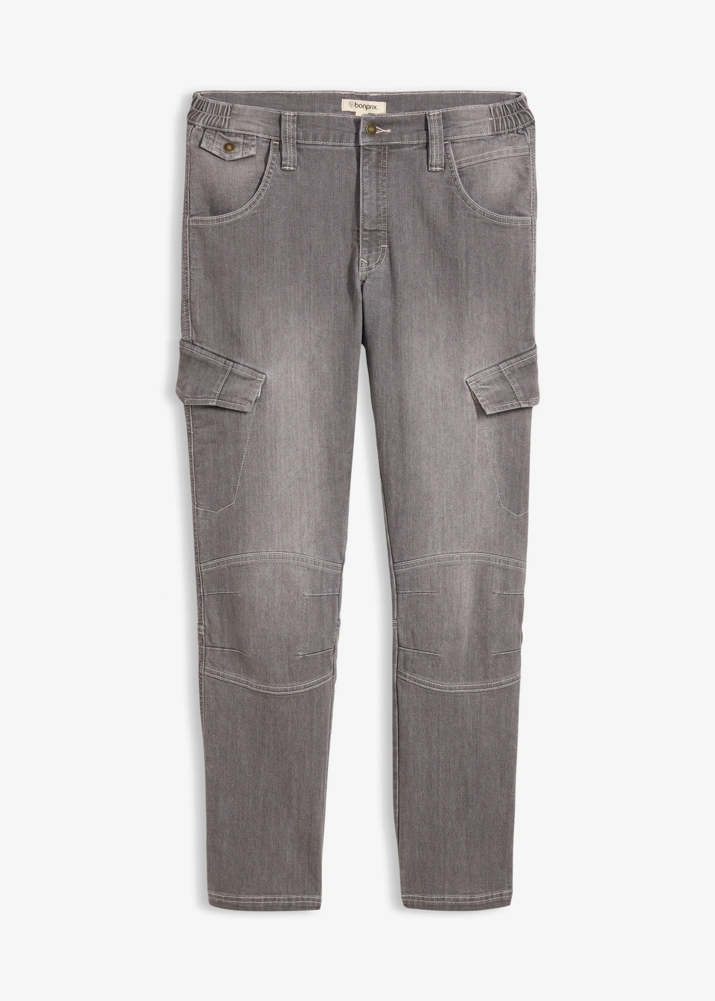 Lekkie jeansy bojówki o kroju regular fit z elastycznym pasem i prostą nogawką • szary denim used • sklep bonprix