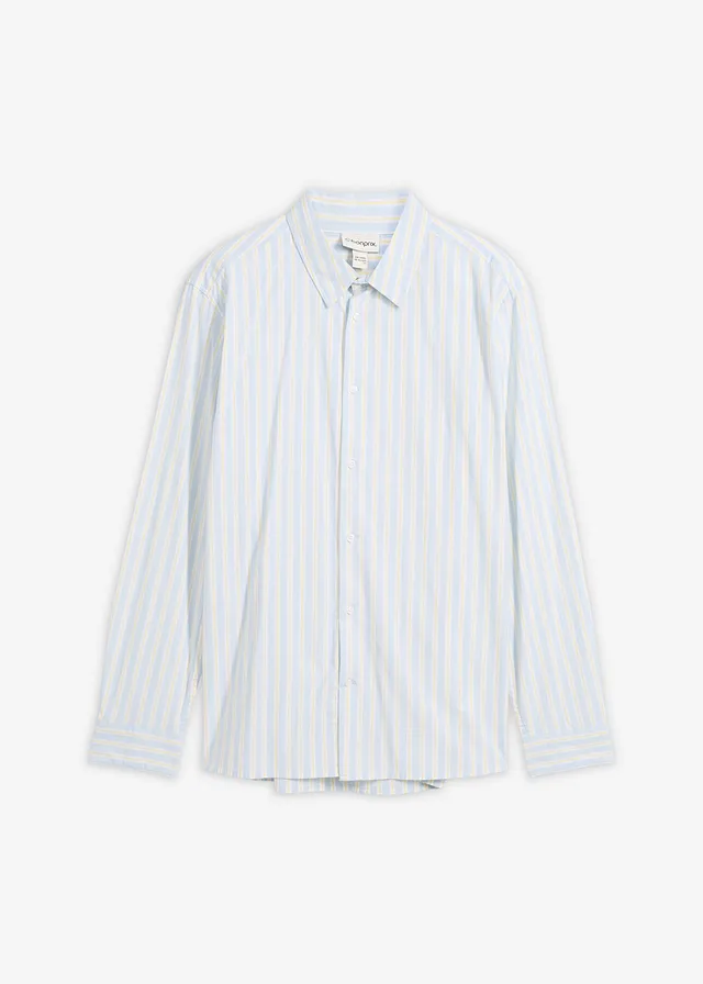 Cămașă business care nu necesită călcare, Modern Fit • albastru pudrat/alb/galben deschis cu dungi verticale • magazin bonprix