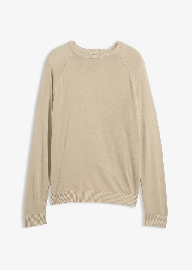 Lekki sweter z cienkiej dzianiny z mieszanki lnu • matowy trzcinowy • sklep bonprix