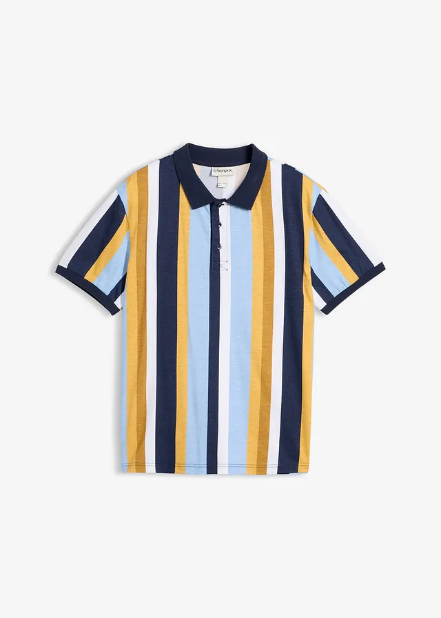 Polo 100% coton • bleu foncé-curry rayé • Boutique bonprix