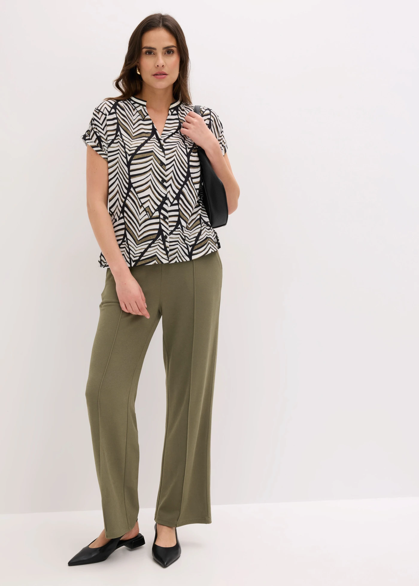 Kalhoty bez zapínání, z pevného interlocku • olivová • bonprix obchod