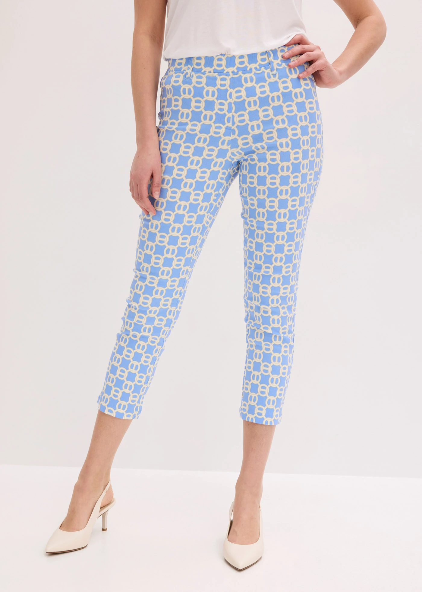 Pantalon en bengaline extensible • bleu moyen/beige naturel graphique • Boutique bonprix