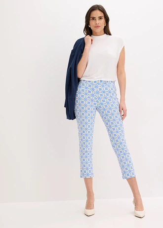 7/8 stretchbroek van bengaline • middenblauw/ecrubeige met grafische print • bonprix online shop