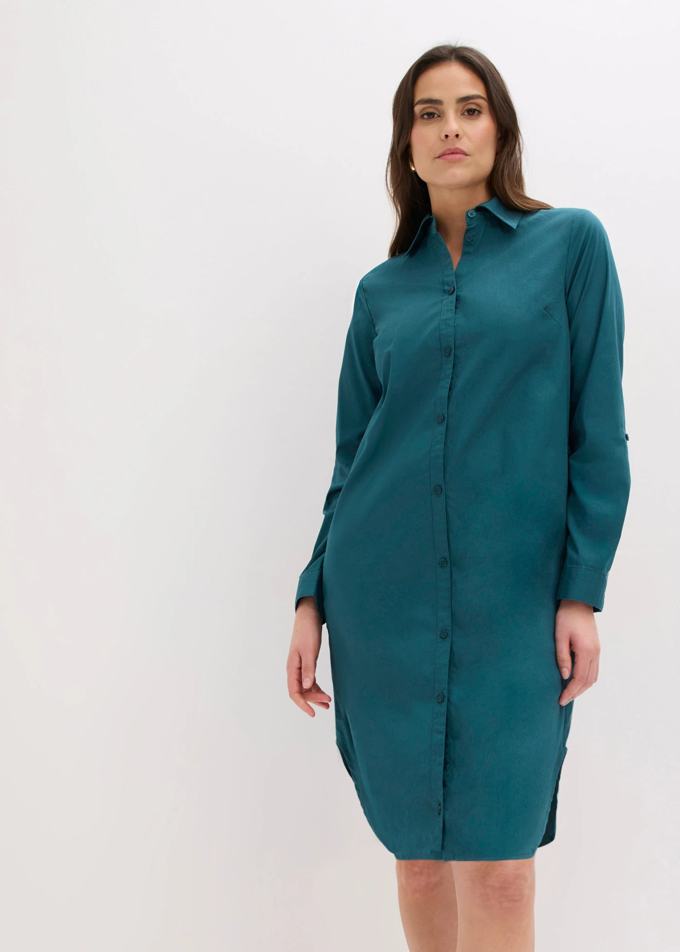 Rochie-cămașă din poplin de bumbac • verde-piper • magazin bonprix