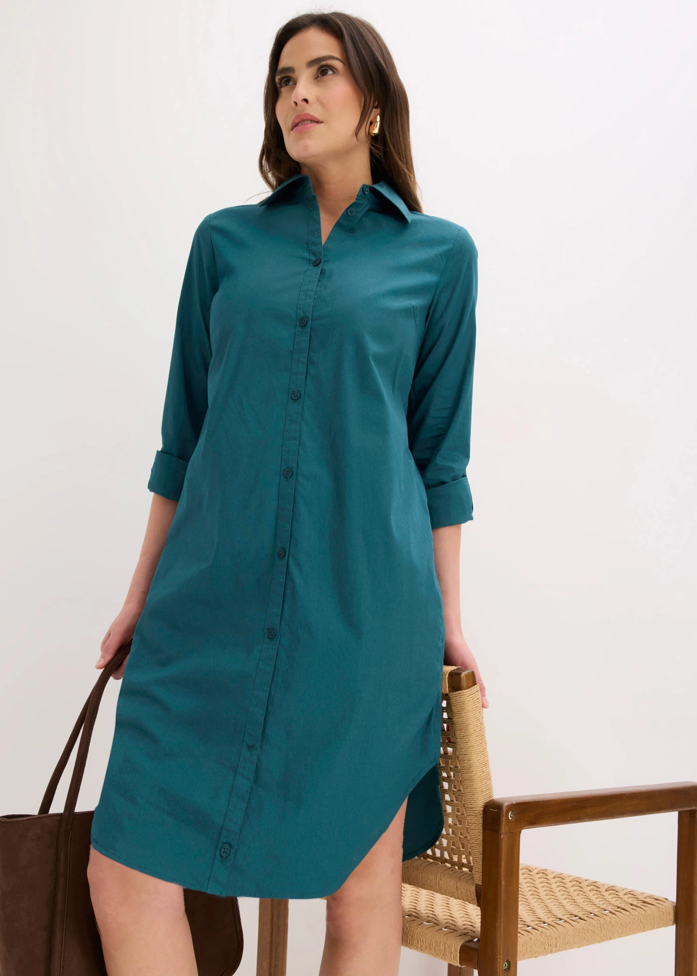 Rochie-cămașă din poplin de bumbac • verde-piper • magazin bonprix