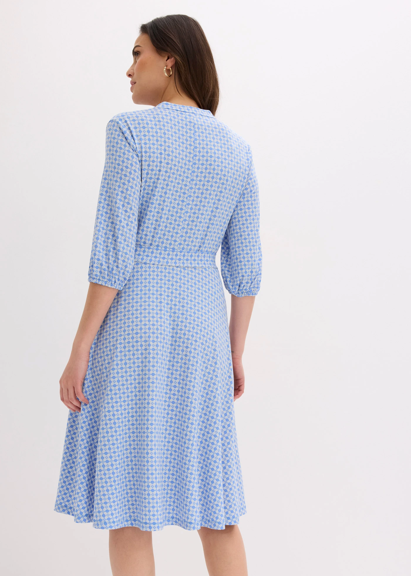 Jersey shirtjurk met ceintuur (2-dlg. set) • middenblauw/wolwit gedessineerd • bonprix online shop