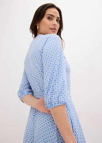 Robe en jersey avec ceinture à nouer (ens. 2 pces) • bleu moyen/écru imprimé • Boutique bonprix