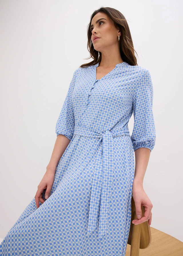 Jersey shirtjurk met ceintuur (2-dlg. set) • middenblauw/wolwit gedessineerd • product-page.page-title-suffix