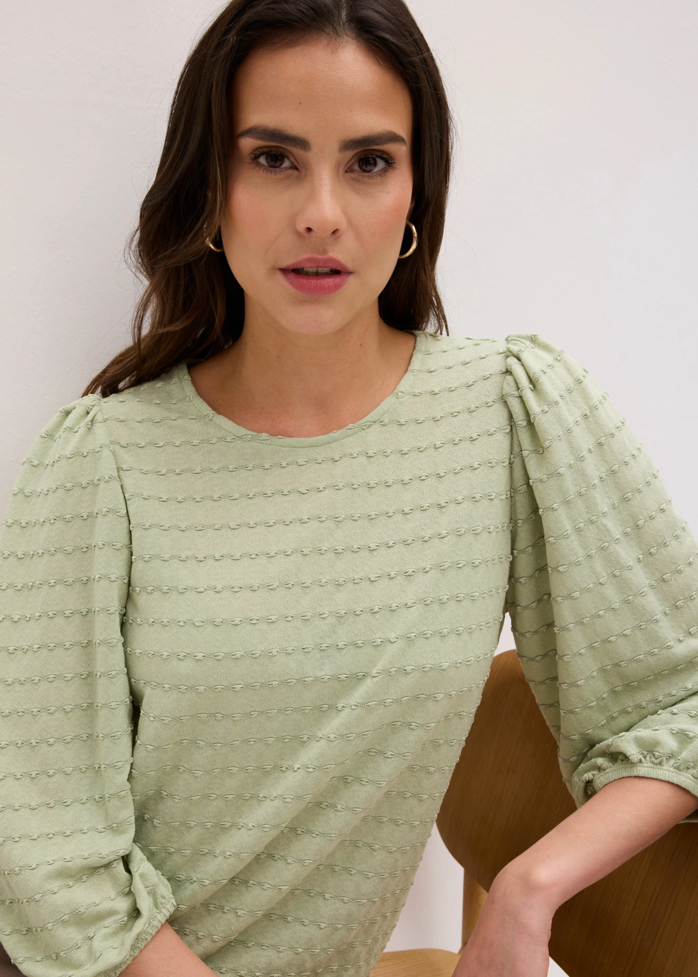 Bluză tip tunică din material texturat • verde pal • magazin bonprix