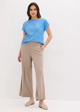 T-shirt à broderies anglaises, Couleur: bleu moyen