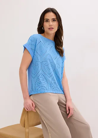 Shirt met broderie anglaise • middenblauw • bonprix online shop