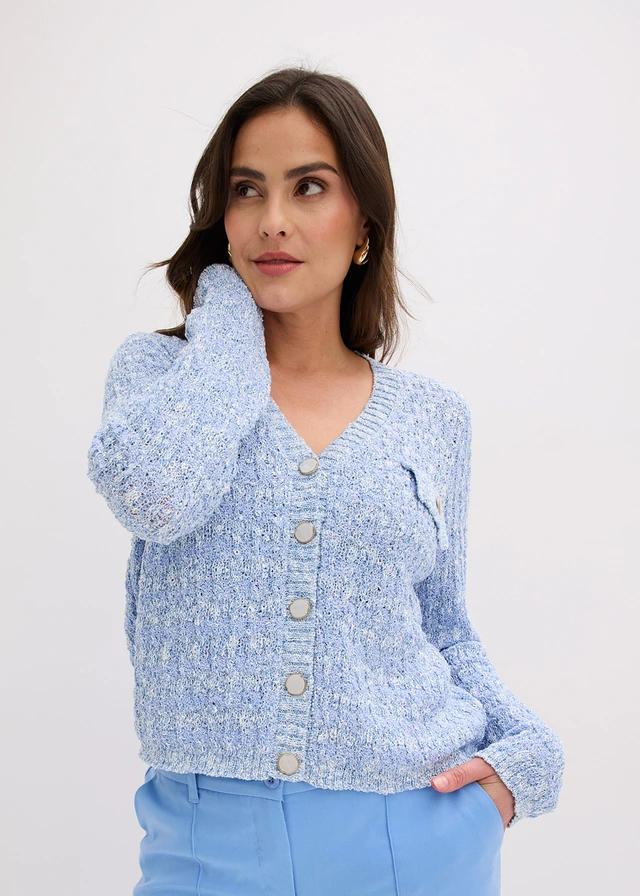 Gilet en maille bouclette, Couleur: bleu moyen chiné