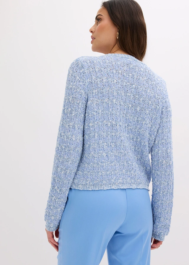 Bouclé vest, Kleur: middenblauw gemêleerd