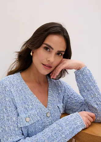 Gilet en maille bouclette • bleu moyen chiné • Boutique bonprix