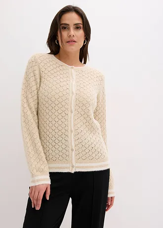 Gilet en maille poilue ajourée • sable clair-écru • Boutique bonprix