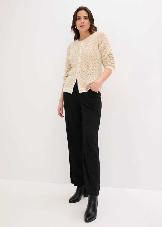 Gilet en maille poilue ajourée, Couleur: sable clair/écru