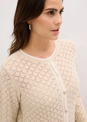 Pulover ajurat cu fir moale și pufos • bej nisipiu mat-ecru • magazin bonprix