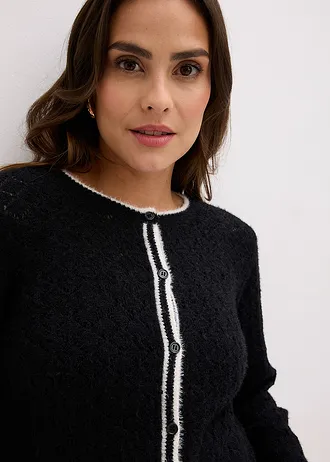 Ajour vest met verengaren • zwart/wolwit • bonprix online shop