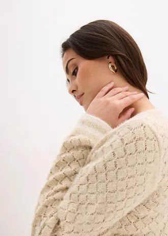 Gilet en maille poilue ajourée • sable clair-écru • Boutique bonprix