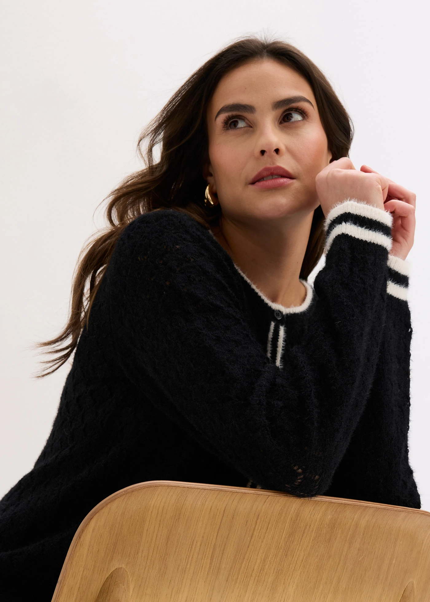 Ajour vest met verengaren • zwart/wolwit • bonprix online shop