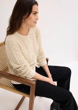 Ajour vest met verengaren • lichtsand-wolwit • bonprix online shop