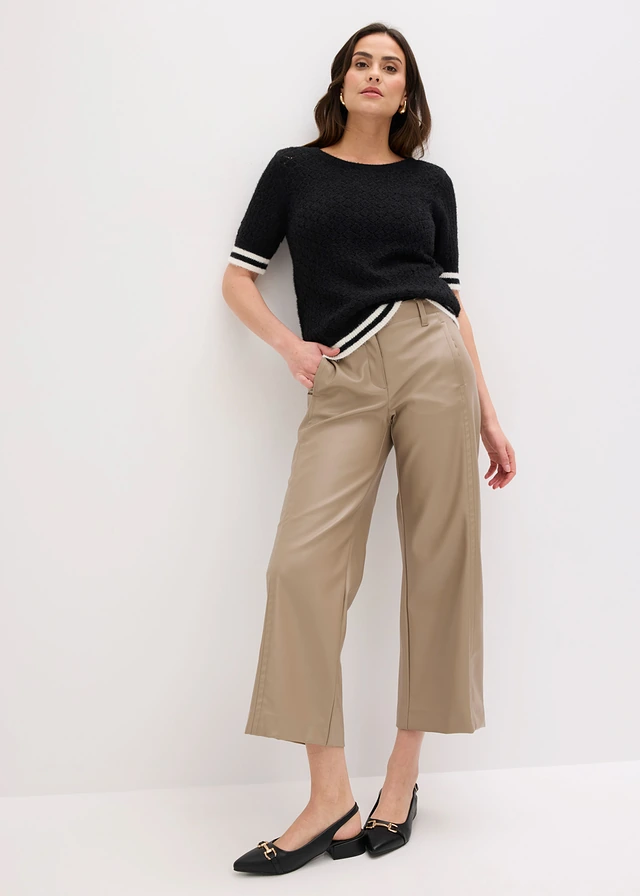 Pull ajouré en maille poilue, Couleur: noir-écru