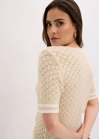 Ažurový svetřík s peříčkovou přízí • světle pískovo-přírodní bílá • bonprix obchod