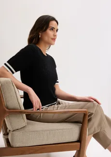 Sweter ażurowy z przędzy piórkowej • czarny + biel wełny • sklep bonprix