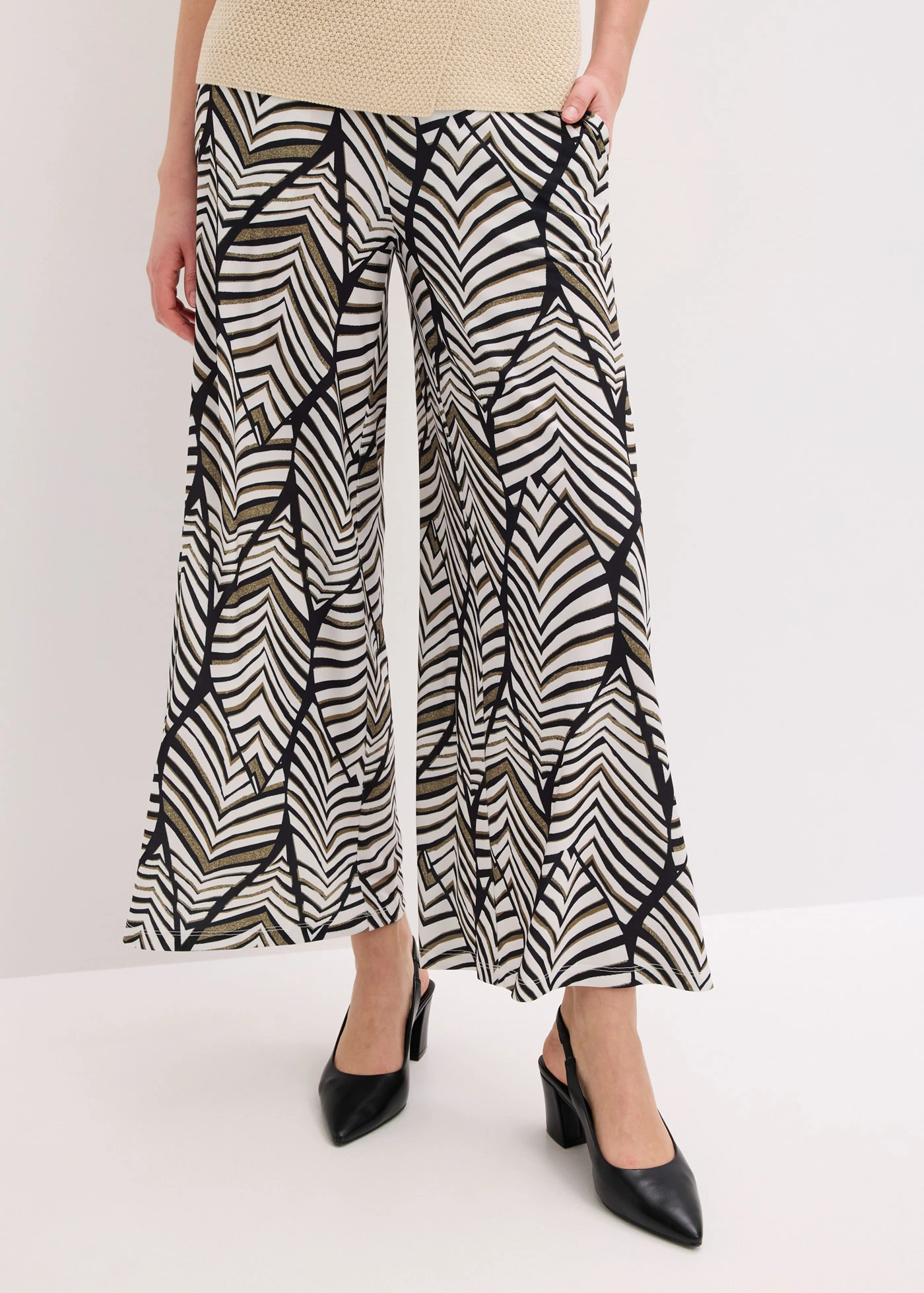 Wijde jersey broek • zwart-parelwit gedessineerd • bonprix online shop