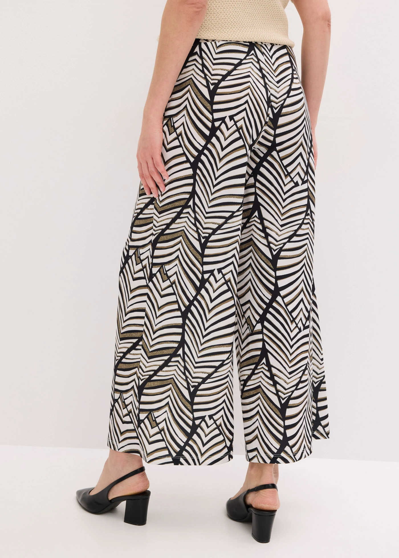 Wijde jersey broek • zwart-parelwit gedessineerd • bonprix online shop