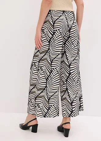 Wijde jersey broek, Kleur: zwart-parelwit gedessineerd