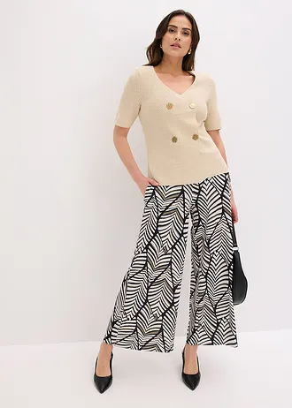 Wijde jersey broek • zwart-parelwit gedessineerd • bonprix online shop