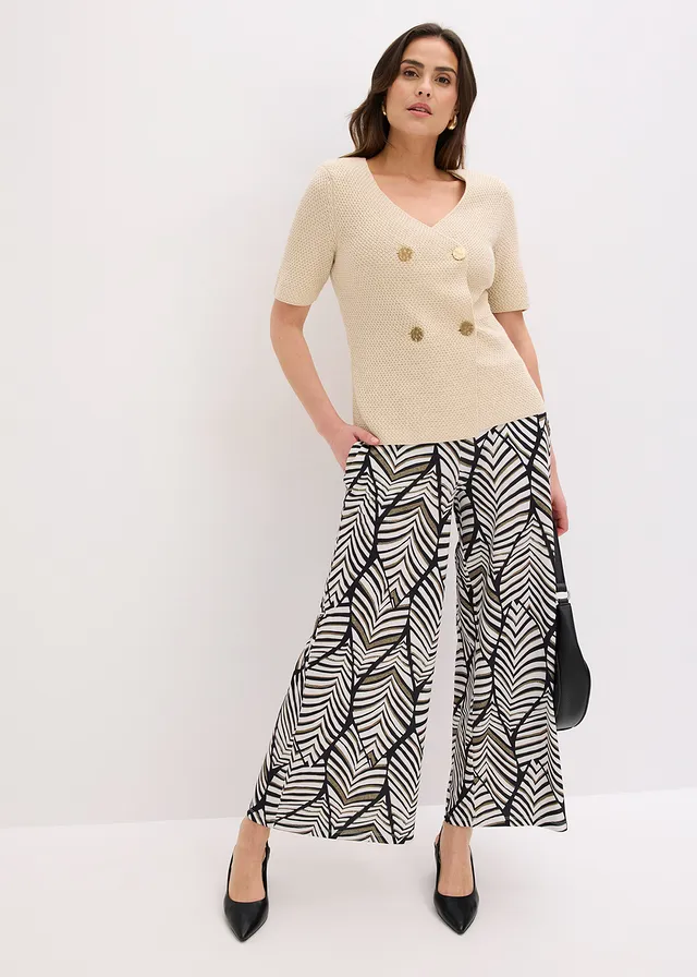 Pantalon large en jersey noir-blanc nacré imprimé