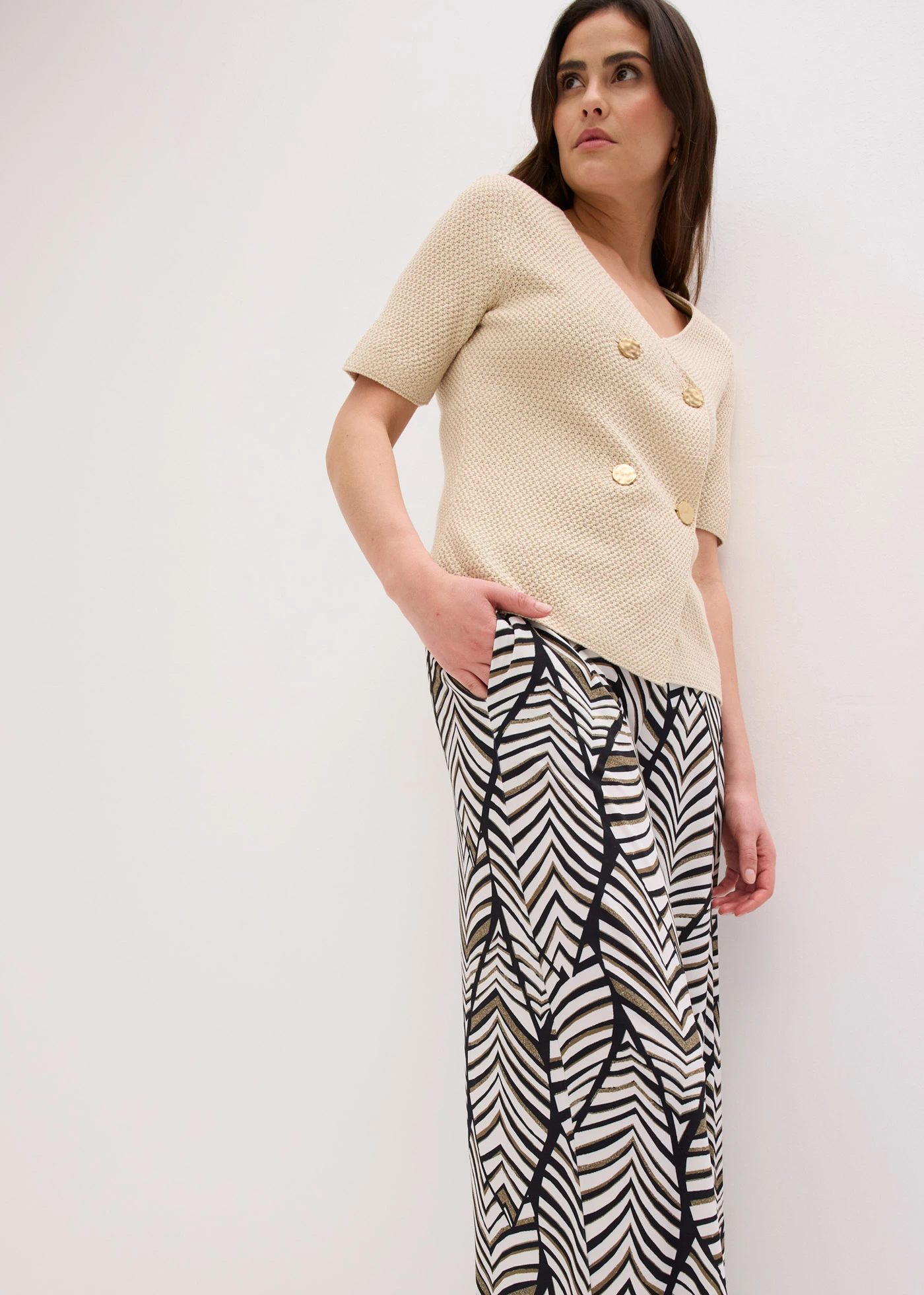 Wijde jersey broek • zwart-parelwit gedessineerd • bonprix online shop