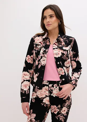 Twill jas van katoen, Kleur: zwart-lichtroze gebloemd
