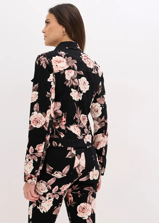Veste en twill de coton, Couleur: noir-rose clair floral