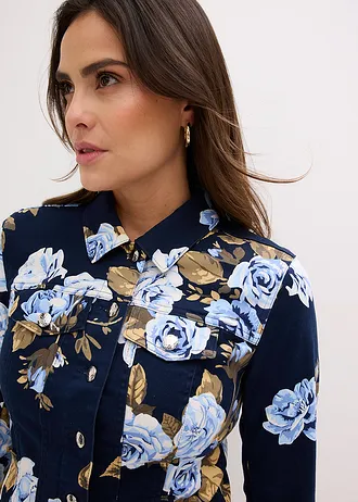 Twill jas van katoen • donkerblauw gebloemd • bonprix online shop
